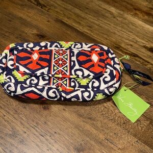 NWT VERA BRADLEY MIRROR COSMETIC SUN VALLEY ZIPPER BAG NAVY GREEN ORANGE